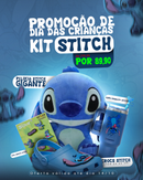 KIT STITCH DIA DAS CRIANÇAS - PELÚCIA GIGANTE STITCH, 1 COPO STANLEY, 1 CROCS E 1 PACK DE JIBBITZ