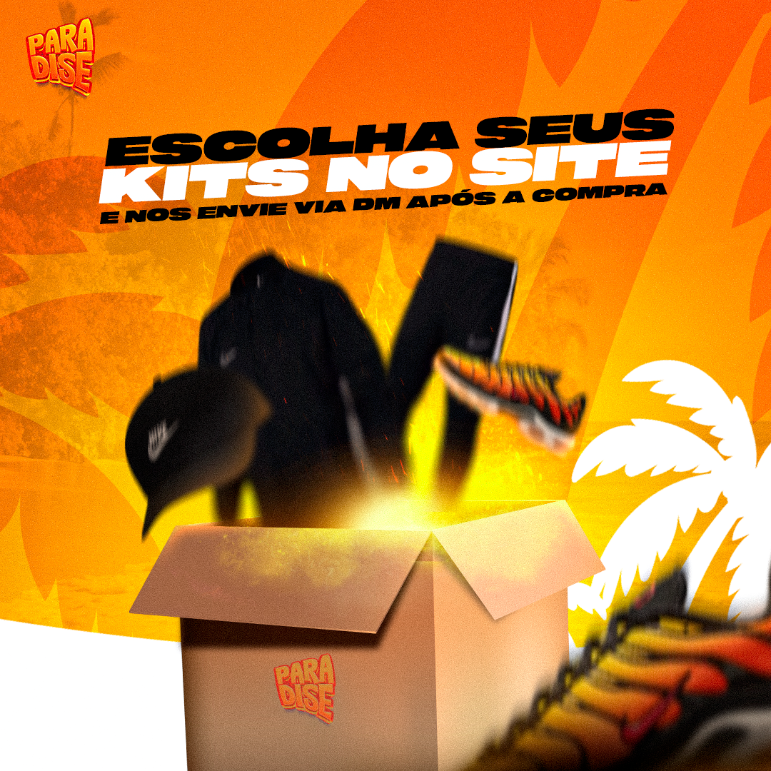 CAIXA ESPECIAL PARADISE - 1 CONJUNTO, 1 TÊNIS E 1 BONÉ DE SUA ESCOLHA COM DESCONTO!