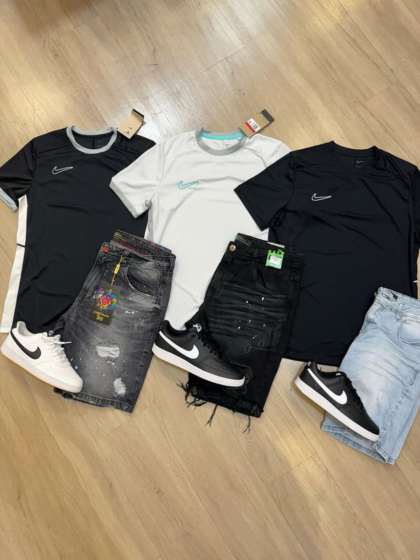 Combo 9 Peças 3 Kits Completos NK Academy com Bermuda e Tênis